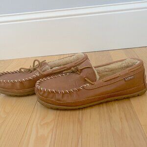 Men's LL Bean Wicked Good Brown Leather/Shearling Moccasins - Size 7